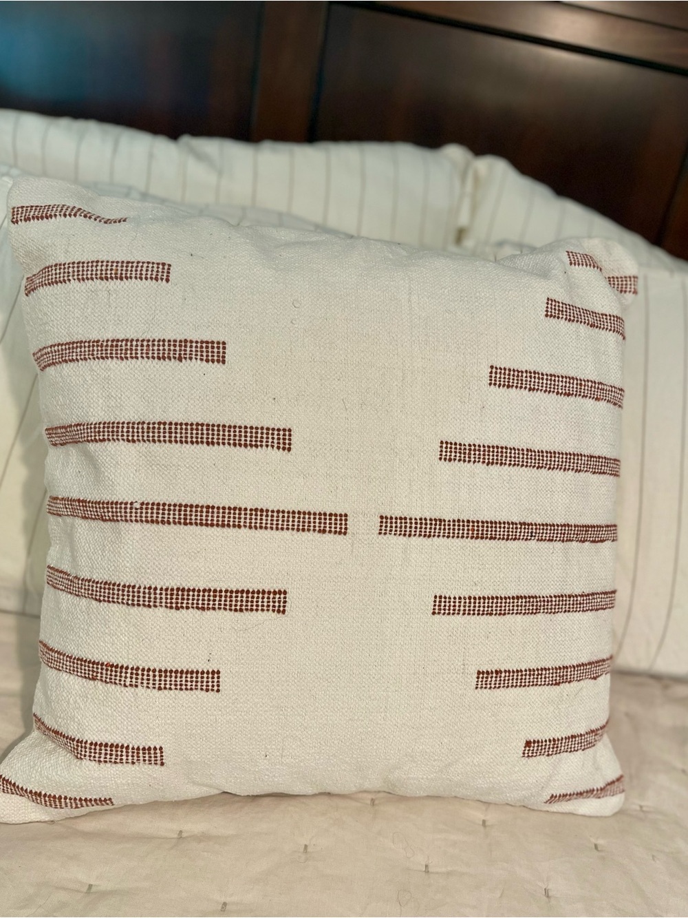 Quince Cream Pillow with Rust Stripe Accents
